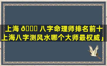 上海 🐘 八字命理师排名前十「上海八字测风水哪个大师最权威」